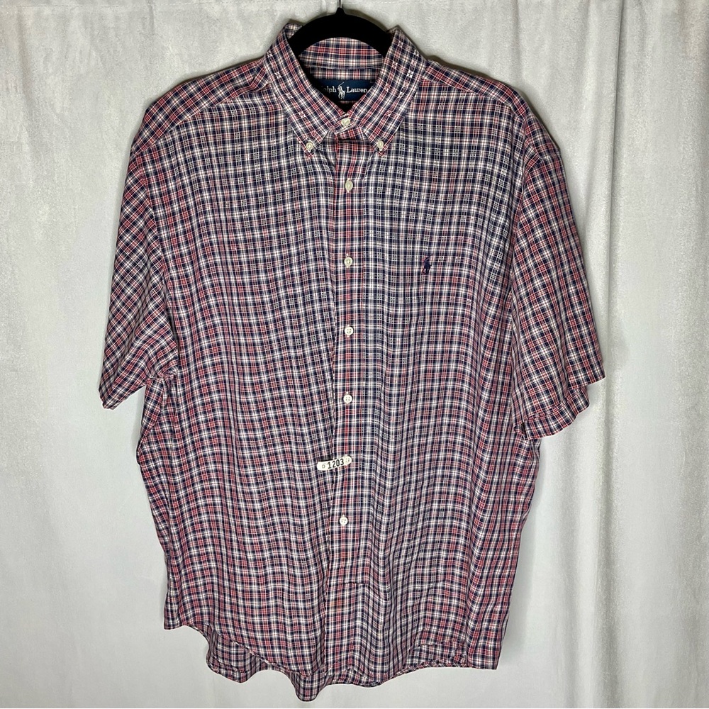 Ralph Lauren Blake Plaid Short Sleeve Button Down Shirt Size Large